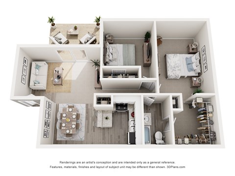 Floor plan for 2 beds, 1 bath, 976 sqft